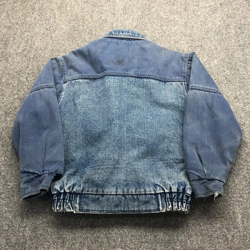 Vintage Levis Kids Denim Bomber Jacket Western Wear Acid Wash Blue Size M 10-12
